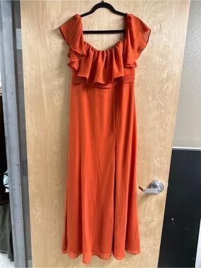 Ever Pretty Orange Ruffled Off-Shoulder Maxi Dress